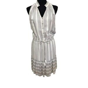 White House Black Market Womens Dress Size Medium Gray White Stripe Sleeveless